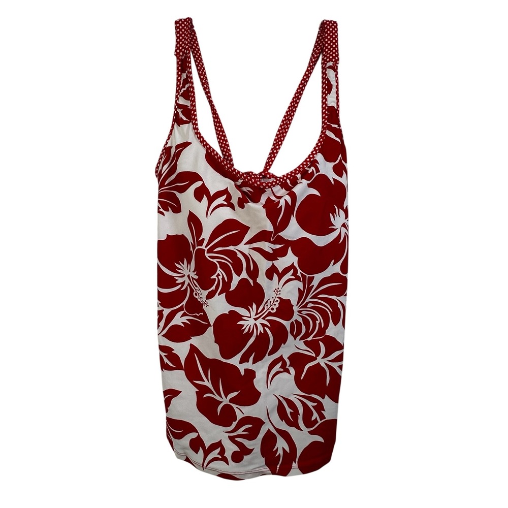 Hapari Red White Hibiscus Floral Polka Dot Tankini Top UPF 50+ Large NEW‎
